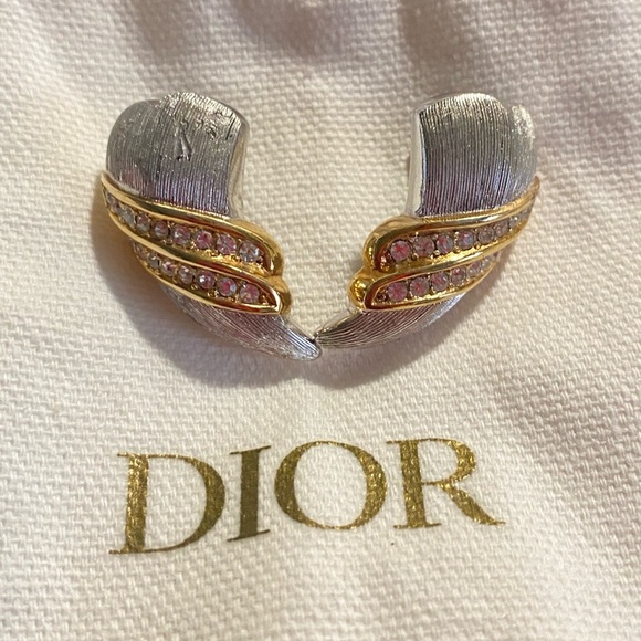 Dior Jewelry - Rare Vintage Christian Dior Angel Wings Pierced Earrings in Silver/Gold With CZs